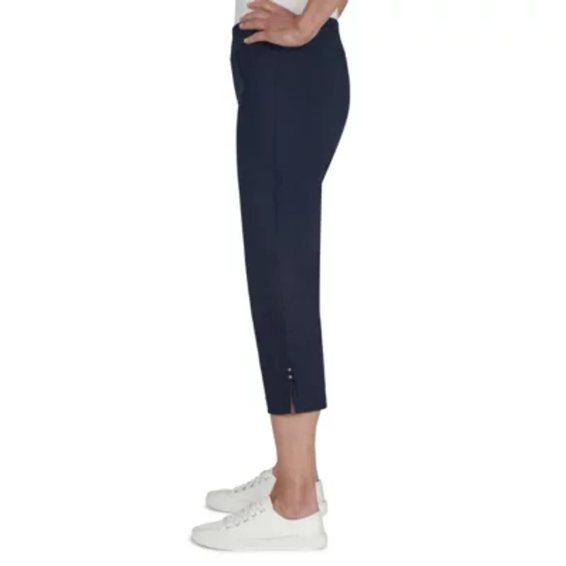 Solid Pull-On Capri Pants with Detailed Split Hem