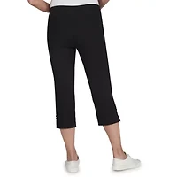 Solid Pull-On Capri Pants with Detailed Split Hem