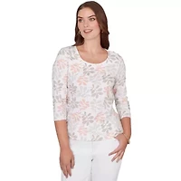 PRINTED STRETCH JERSEY 3/4 SLEEVE SCOOP NECK TOP