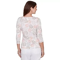 PRINTED STRETCH JERSEY 3/4 SLEEVE SCOOP NECK TOP