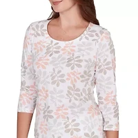 PRINTED STRETCH JERSEY 3/4 SLEEVE SCOOP NECK TOP