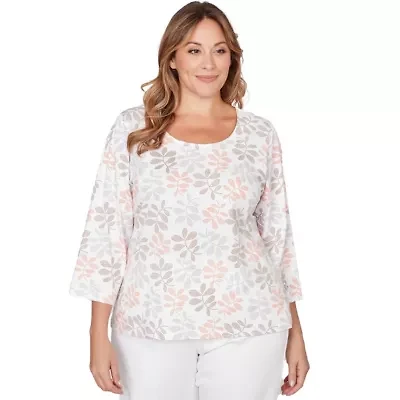 PRINTED STRETCH JERSEY 3/4 SLEEVE SCOOP NECK TOP