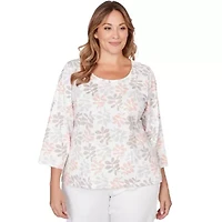 PRINTED STRETCH JERSEY 3/4 SLEEVE SCOOP NECK TOP