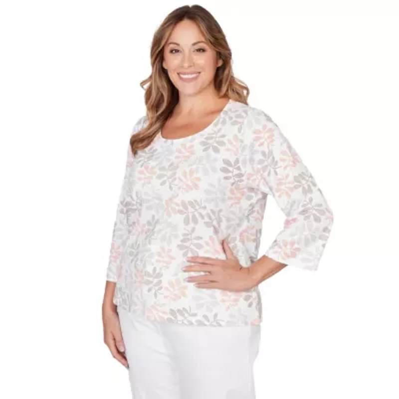 PRINTED STRETCH JERSEY 3/4 SLEEVE SCOOP NECK TOP