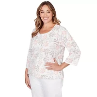 PRINTED STRETCH JERSEY 3/4 SLEEVE SCOOP NECK TOP