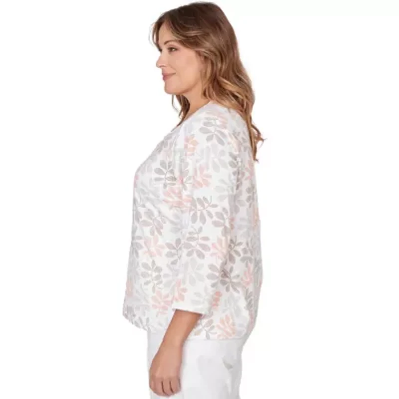 PRINTED STRETCH JERSEY 3/4 SLEEVE SCOOP NECK TOP