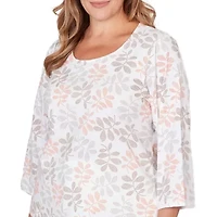 PRINTED STRETCH JERSEY 3/4 SLEEVE SCOOP NECK TOP