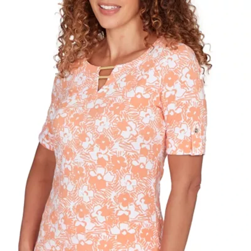 PRINTED STRETCH JERSEY ELBOW SLEEVE 2BAR TOP