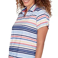 PRINTED POLY SLUB SHORT SLEEVE POLO BLOUSON TOP