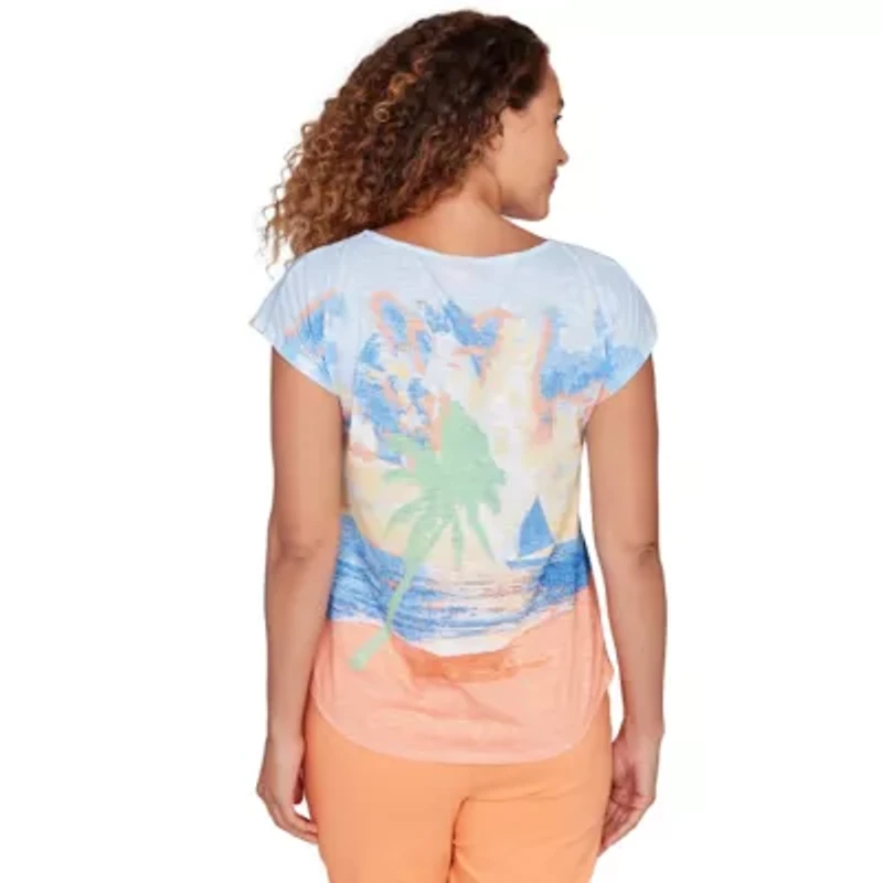 PRINTED POY T SLEEVE SCOOP NECK TOP