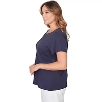 SOLID SHORT SLEEVE TOP WITH KISSING KEYHOLE NECKLINE
