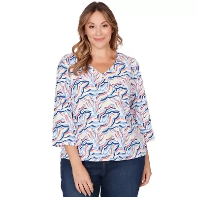 PRINTED JERSEY SURPLICE TOP WITH 3/4 SLEEVES