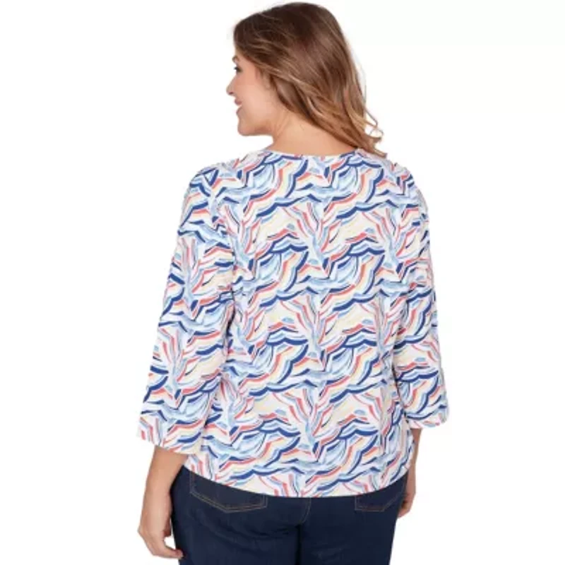 PRINTED JERSEY SURPLICE TOP WITH 3/4 SLEEVES