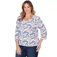 PRINTED JERSEY SURPLICE TOP WITH 3/4 SLEEVES