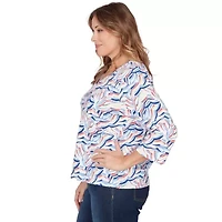 PRINTED JERSEY SURPLICE TOP WITH 3/4 SLEEVES