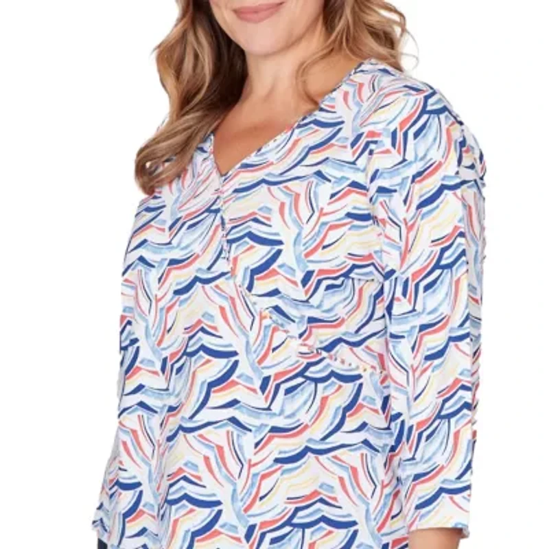 PRINTED JERSEY SURPLICE TOP WITH 3/4 SLEEVES