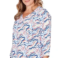 PRINTED JERSEY SURPLICE TOP WITH 3/4 SLEEVES