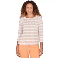 PRINTED POLY SLUB 3/4 SLEEVE BLOUSON TOP