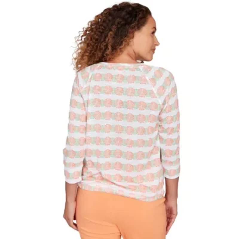 PRINTED POLY SLUB 3/4 SLEEVE BLOUSON TOP