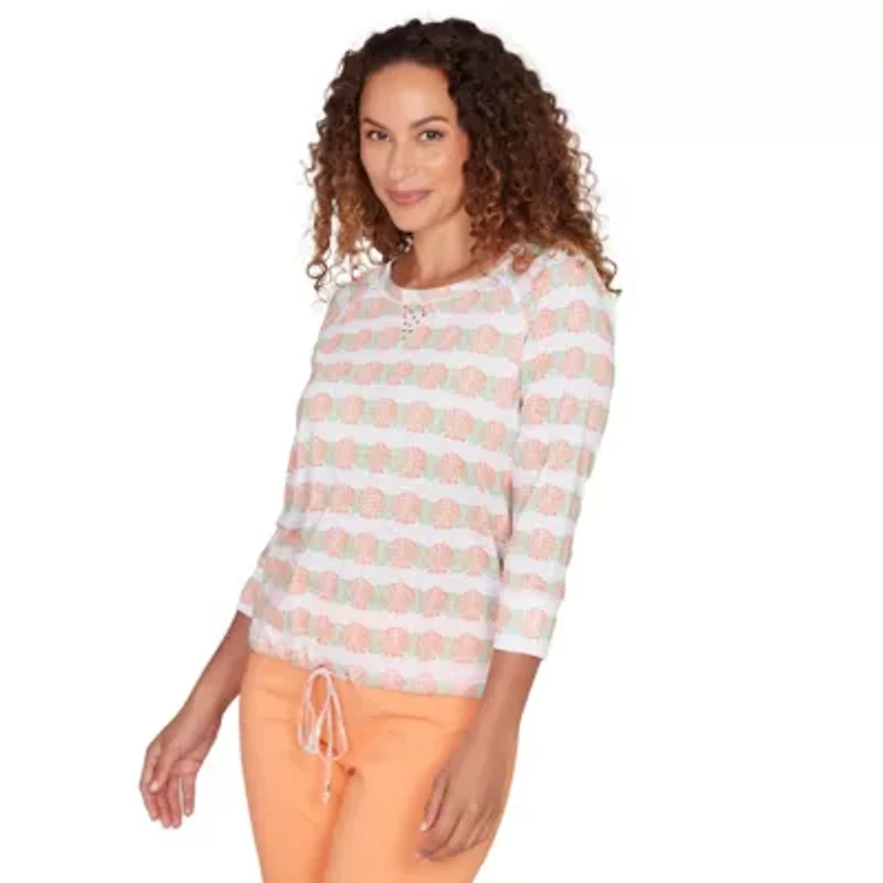 PRINTED POLY SLUB 3/4 SLEEVE BLOUSON TOP