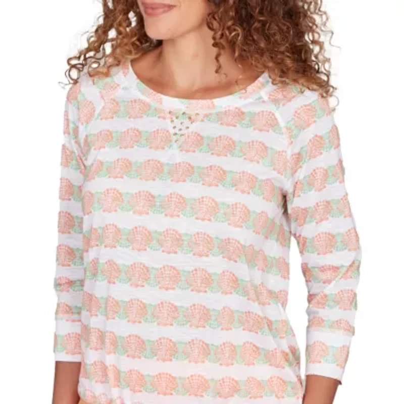 PRINTED POLY SLUB 3/4 SLEEVE BLOUSON TOP