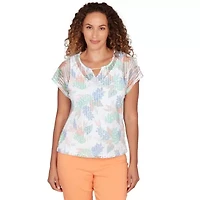 PRINTED OVAL TEXTURE T SLEEVE KEYHOLE TOP