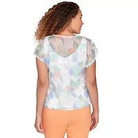 PRINTED OVAL TEXTURE T SLEEVE KEYHOLE TOP