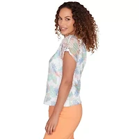 PRINTED OVAL TEXTURE T SLEEVE KEYHOLE TOP