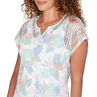 PRINTED OVAL TEXTURE T SLEEVE KEYHOLE TOP