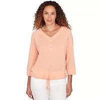 SOLID POLY SLUB 3/4 SLEEVE HENLEY BLOUSON