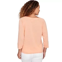 SOLID POLY SLUB 3/4 SLEEVE HENLEY BLOUSON