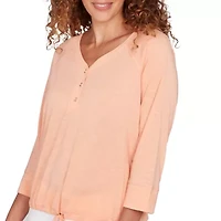 SOLID POLY SLUB 3/4 SLEEVE HENLEY BLOUSON