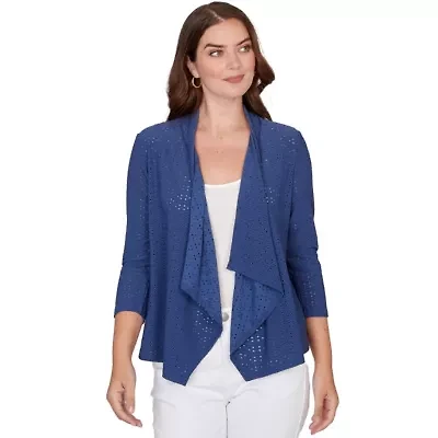 SOLID EYELET CASCADE CARDIGAN WITH 3/4 SLEEVES