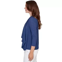 SOLID EYELET CASCADE CARDIGAN WITH 3/4 SLEEVES