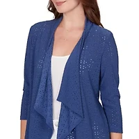 SOLID EYELET CASCADE CARDIGAN WITH 3/4 SLEEVES