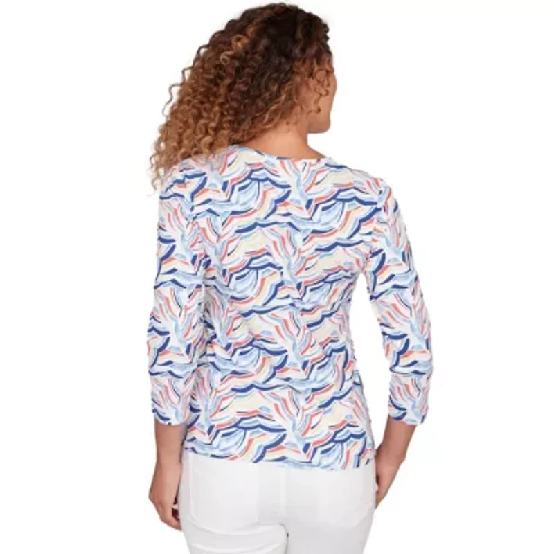 PRINTED JERSEY SURPLICE TOP WITH 3/4 SLEEVES