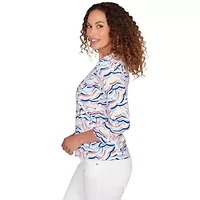 PRINTED JERSEY SURPLICE TOP WITH 3/4 SLEEVES