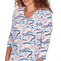 PRINTED JERSEY SURPLICE TOP WITH 3/4 SLEEVES