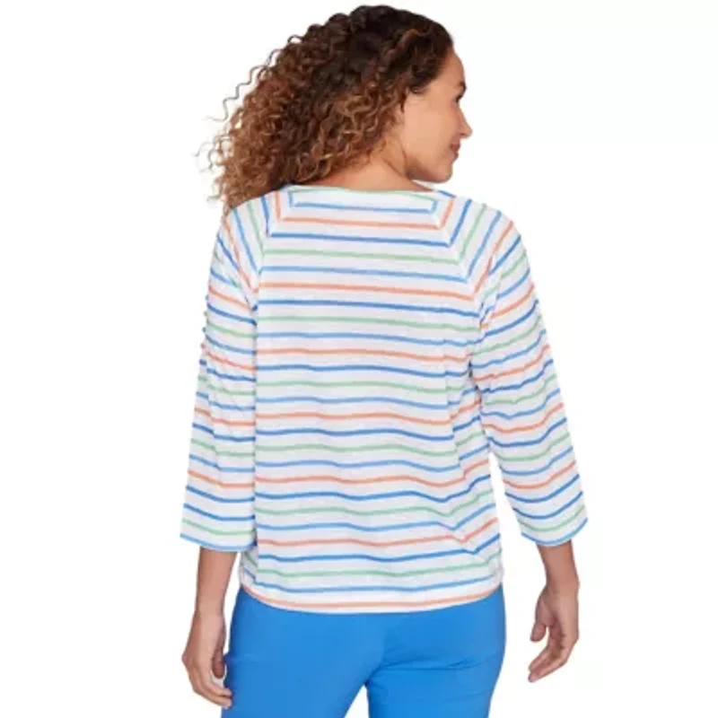 PRINTED POLY SLUB 3/4 SLEEVE HENLEY BLOUSON TOP