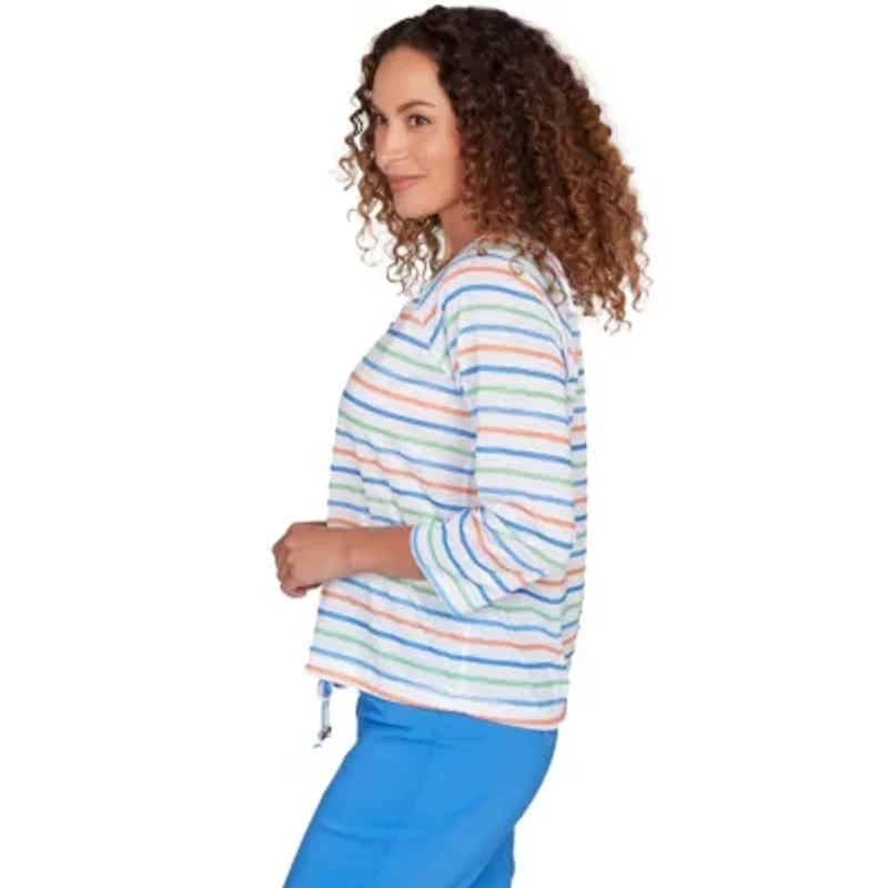 PRINTED POLY SLUB 3/4 SLEEVE HENLEY BLOUSON TOP