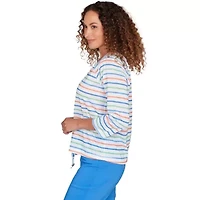 PRINTED POLY SLUB 3/4 SLEEVE HENLEY BLOUSON TOP