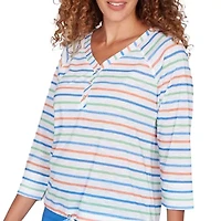 PRINTED POLY SLUB 3/4 SLEEVE HENLEY BLOUSON TOP