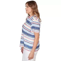 PRINTED POLY SLUB SHORT SLEEVE POLO BLOUSON TOP