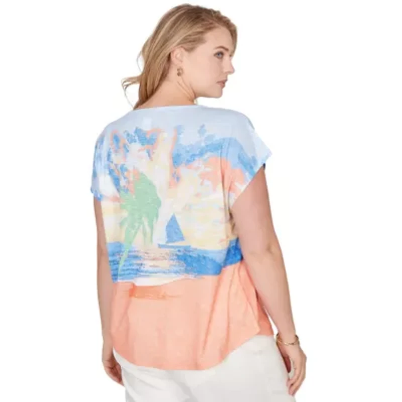 PRINTED POY T SLEEVE SCOOP NECK TOP