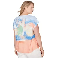 PRINTED POY T SLEEVE SCOOP NECK TOP