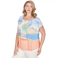 PRINTED POY T SLEEVE SCOOP NECK TOP