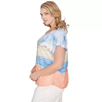 PRINTED POY T SLEEVE SCOOP NECK TOP