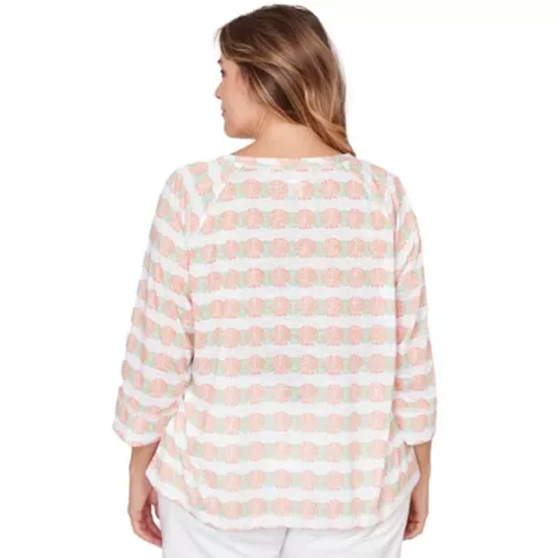 PRINTED POLY SLUB 3/4 SLEEVE BLOUSON TOP