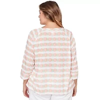 PRINTED POLY SLUB 3/4 SLEEVE BLOUSON TOP