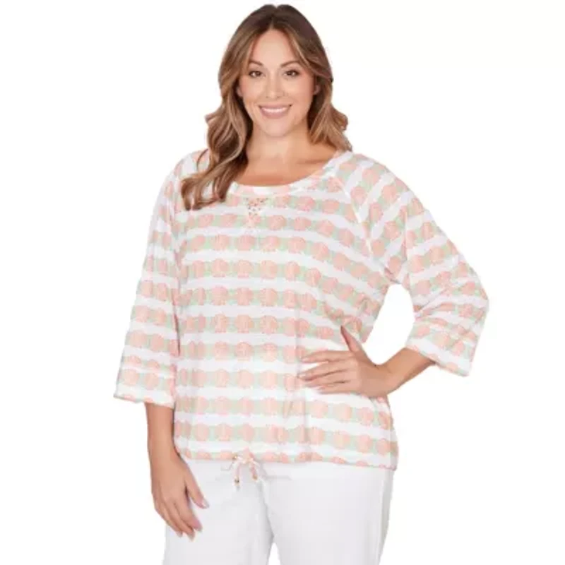 PRINTED POLY SLUB 3/4 SLEEVE BLOUSON TOP